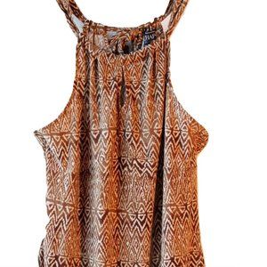 CHAPS RALPH LAUREN Brown & Ivory Geometric Print Sleeveless Top ~ Size L ~ MINT!